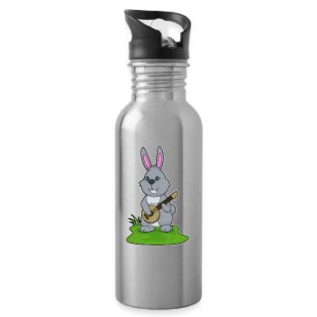 Bunny Musician Guitar Music - Water bottle with straw - silver - Right