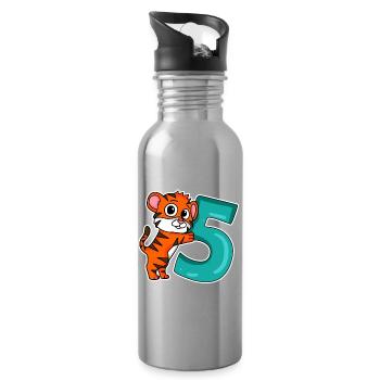 5 Jahre alt - 5 Geburtstag mit Tier Motiv - Trinkflasche mit integriertem Trinkhalm - Lightsilver - Rechts