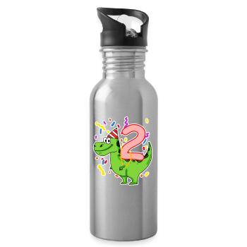 2 Jahre alt - 2 Geburtstag mit Tier Motiv - Trinkflasche mit integriertem Trinkhalm - Lightsilver - Rechts
