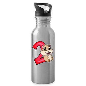 2 Jahre alt - 2 Geburtstag mit Tier Motiv - Trinkflasche mit integriertem Trinkhalm - Lightsilver - Rechts
