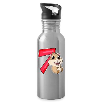 7 Jahre alt - 7 Geburtstag mit Tier Motiv - Trinkflasche mit integriertem Trinkhalm - Lightsilver - Rechts