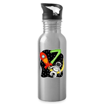7th birthday - 7 years old Young astronaut - Water bottle with straw - silver - Right