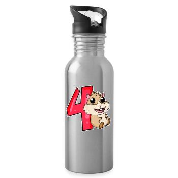 4 Jahre alt - 4. Geburtstag mit Tier Motiv - Trinkflasche mit integriertem Trinkhalm - Lightsilver - Rechts