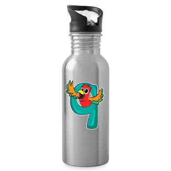 9 Jahre alt - 9. Geburtstag mit Tier Motiv - Trinkflasche mit integriertem Trinkhalm - Lightsilver - Rechts