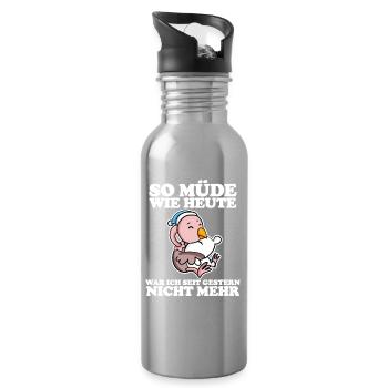 Müde Spruch lustig Schlafen Ausschlafen Faul - Trinkflasche mit integriertem Trinkhalm - Lightsilver - Rechts