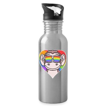 Gay Animal Monkey Rainbow Heart - Water bottle with straw - silver - Right