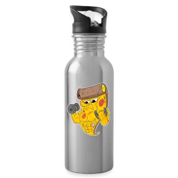 Pizza Fitness Motivation Gym Geschenk - Trinkflasche mit integriertem Trinkhalm - Lightsilver - Rechts