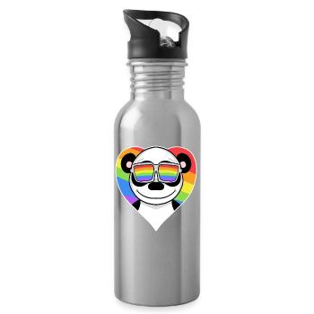 Gay Regenbogen Herz Tier Panda - Trinkflasche mit integriertem Trinkhalm - Lightsilver - Rechts