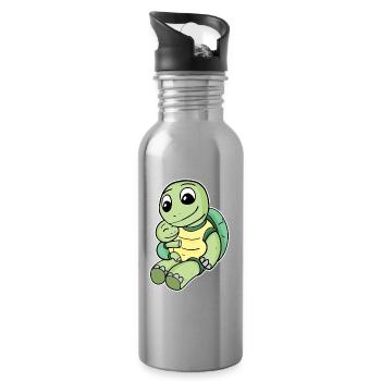 Famille - Tortue avec bébé tortue - Gourde avec paille intégrée - argent clair - Droite