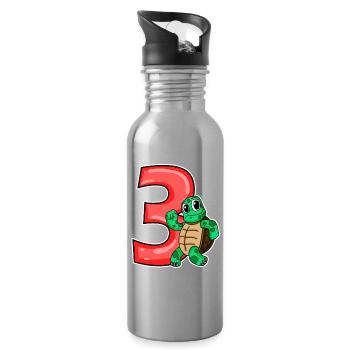 3 Jahre alt - 3. Geburtstag mit Tier Motiv - Trinkflasche mit integriertem Trinkhalm - Lightsilver - Rechts