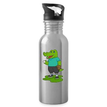 Gant de baseball en crocodile - Gourde avec paille intégrée - argent clair - Droite
