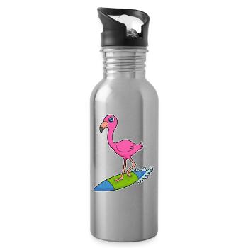 Été de surf sur planche de surf au flamant rose - Gourde avec paille intégrée - argent clair - Droite