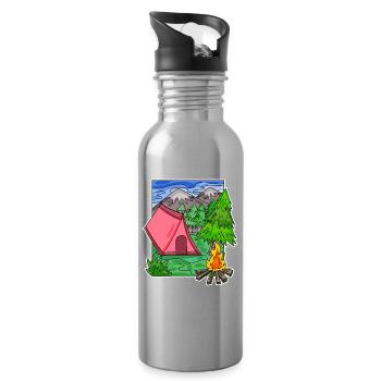 Camping Camping Motif - Water bottle with straw - silver - Right