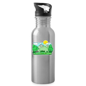Mountain Mountains Mountain Peaks Forest - Water bottle with straw - silver - Right
