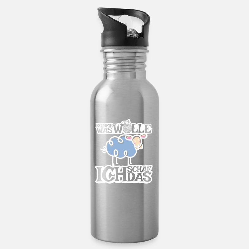 Komme was Wolle ich Schaf das - Trinkflasche mit integriertem Trinkhalm - Lightsilver