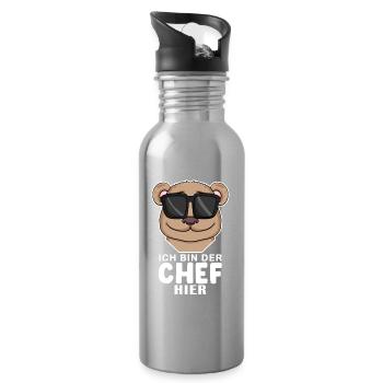 Cool Bär Chef Spruch - Trinkflasche mit integriertem Trinkhalm - Lightsilver - Rechts