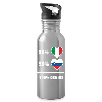 Slowenien und Italien Flaggen 100% genial - Trinkflasche mit integriertem Trinkhalm - Lightsilver - Rechts