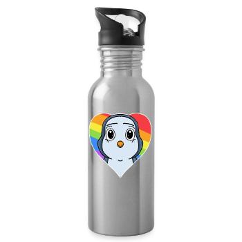 Gay Regenbogen Herz Tier Pinguin - Trinkflasche mit integriertem Trinkhalm - Lightsilver - Rechts