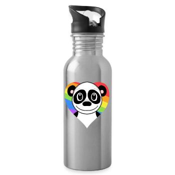 Gay Regenbogen Herz Tier Panda - Trinkflasche mit integriertem Trinkhalm - Lightsilver - Rechts