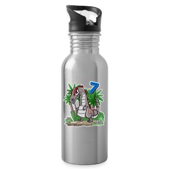 7 ans - 7ème anniversaire avec motif animal - Dino - Gourde avec paille intégrée - argent clair - Droite
