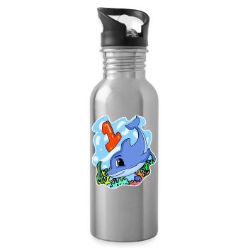 1 year old - Enrollment - Dolphin motif - Water bottle with straw - silver - Right