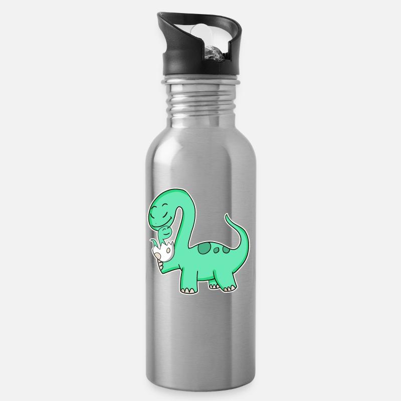 Dinosaurier mit Baby Dinosaurier - Trinkflasche mit integriertem Trinkhalm - Lightsilver