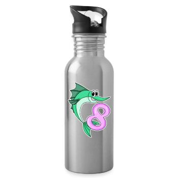 8 Years Old - 8th Birthday with Animal Motif - Water bottle with straw - silver - Right