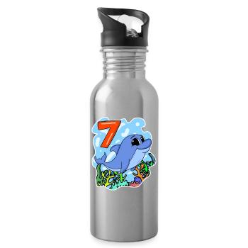 7 ans - 7ème anniversaire avec motif animal - Gourde avec paille intégrée - argent clair - Droite