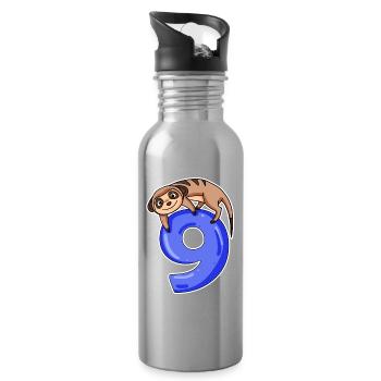 9 Jahre alt - 9. Geburtstag mit Tier Motiv - Trinkflasche mit integriertem Trinkhalm - Lightsilver - Rechts