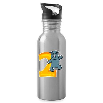 2 ans - 2ème anniversaire avec motif animal - Gourde avec paille intégrée - argent clair - Droite