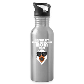 Plattdeutsch Spruch Moin Möwe Nordsee - Trinkflasche mit integriertem Trinkhalm - Lightsilver - Rechts