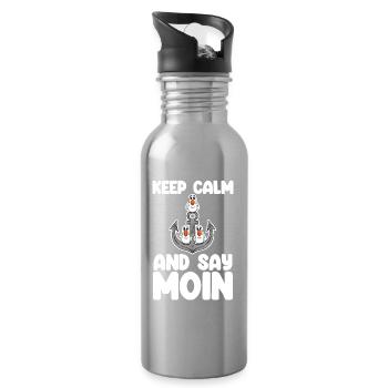 Nordsee Plattdeutsch Spruch Moin Möwe Anker - Trinkflasche mit integriertem Trinkhalm - Lightsilver - Rechts