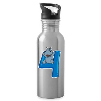 4 ans - 4ème anniversaire avec motif animal - Gourde avec paille intégrée - argent clair - Droite