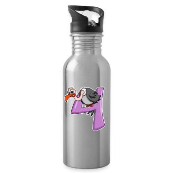 4 ans - 4ème anniversaire avec motif animal - Gourde avec paille intégrée - argent clair - Droite