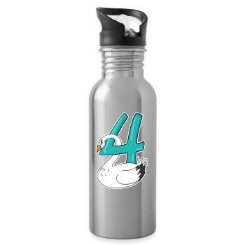 4 Jahre alt - 4. Geburtstag mit Tier Motiv - Trinkflasche mit integriertem Trinkhalm - Lightsilver - Rechts