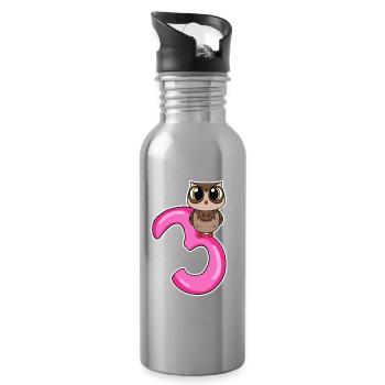 3 Jahre alt - 3. Geburtstag mit Tier Motiv - Trinkflasche mit integriertem Trinkhalm - Lightsilver - Rechts