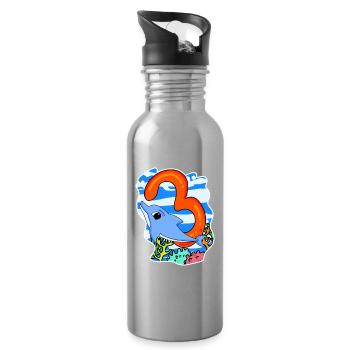3 Jahre alt - 3. Geburtstag mit Tier Motiv - Trinkflasche mit integriertem Trinkhalm - Lightsilver - Rechts