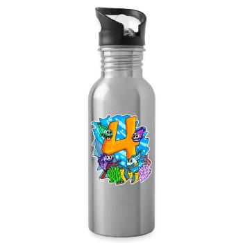 4 ans - 4ème anniversaire avec motif animal - Gourde avec paille intégrée - argent clair - Droite