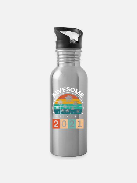 2021 Anniversaire Naissance Année de naissance millésime - Gourde avec paille intégrée - argent clair