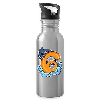 6 ans - 6ème anniversaire avec motif animal - requin - Gourde avec paille intégrée - argent clair - Droite