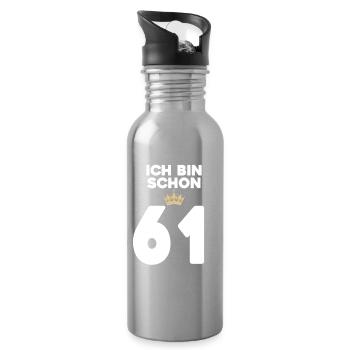 61. Geburtstag Geschenk - 61 Jahre mit Krone - Trinkflasche mit integriertem Trinkhalm - Lightsilver - Rechts