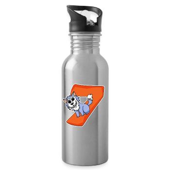 7 ans - 7ème anniversaire avec motif animal - Gourde avec paille intégrée - argent clair - Droite