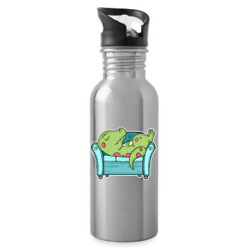 Dinosaur Bed Sleep Tired - Water bottle with straw - silver - Right