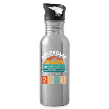 2011 Geboren Geburtstag Geburtsjahr Vintage - Trinkflasche mit integriertem Trinkhalm - Lightsilver - Rechts
