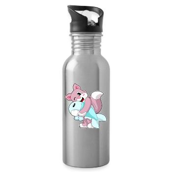 Katze Fisch - Trinkflasche mit integriertem Trinkhalm - Lightsilver - Rechts