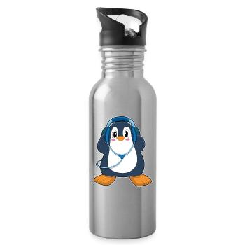 Musique Casque Penguin - Gourde avec paille intégrée - argent clair - Droite