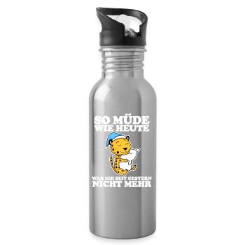 Müde Spruch lustig Schlafen Ausschlafen Faul - Trinkflasche mit integriertem Trinkhalm - Lightsilver - Rechts