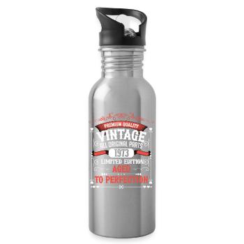 1973 Year of birth Born Birthday Vintage - Water bottle with straw - silver - Right