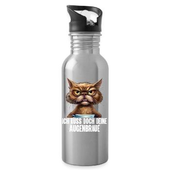 Katze Kaffee Lustige Sprüche - Trinkflasche mit integriertem Trinkhalm - Lightsilver - Rechts