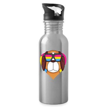 Pansexual Dog St. Bernard Heart Gift - Water bottle with straw - silver - Right